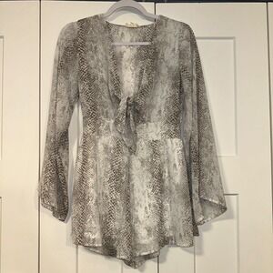 Altar'd State Romper Snakeskin Print Tie‎ Front Long Sleeve XS